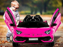 Load image into Gallery viewer, Lamborghini Aventador SVJ with Dual Motors, 12V, Music , Sound System, Signature LED Lights &amp; Parental Remote Control &amp; Upgraded Leather Seats! Pink Ride On Cars FREDDO 
