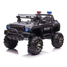 Load image into Gallery viewer, POLICE TRUCK 2 SEATER WITH REMOTE CONTROL, SOUND SYSTEM, LED LIGHTS &amp; MORE! 12V (BLACK) Ride On Cars FREDDO 
