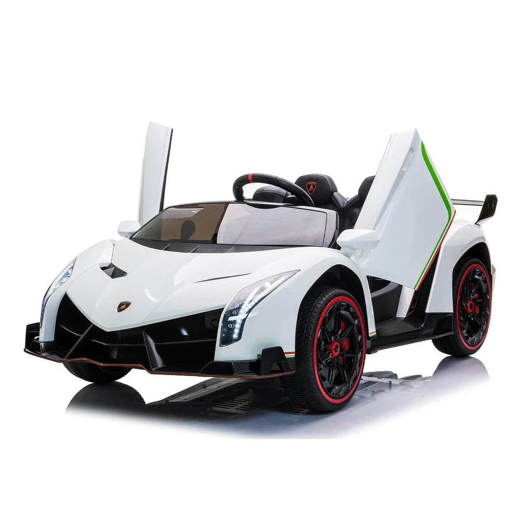 24V Large Two seater 4x4 Lamborghini Veneno with upgraded Leather Seats, Eva Rubber Tires, LED Lights, Sound System, Remote Control & More! (White) Ride On Cars FREDDO 