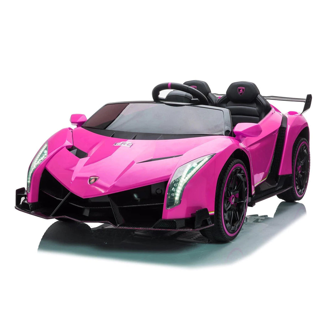 24V Large Two seater 4x4 Lamborghini Veneno with upgraded Leather Seats, Eva Rubber Tires, LED Lights, Sound System, Remote Control & More! (Pink) Ride On Cars FREDDO 