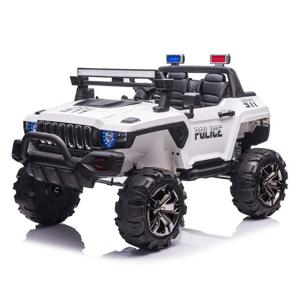 POLICE TRUCK 2 SEATER WITH REMOTE CONTROL, SOUND SYSTEM, LED LIGHTS & MORE! 12V (WHITE ) Ride On Cars FREDDO 